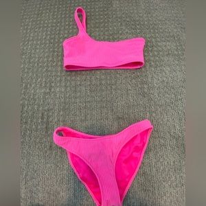 pink triangl bikini top and bottoms
